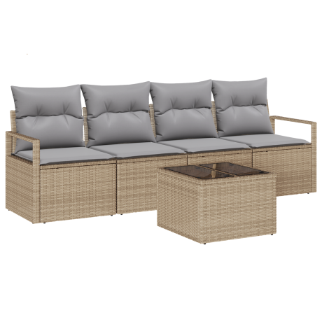 vidaXL Bankstel 5 pcs Beige en Grijs poly rattan afbeelding2 - 1
