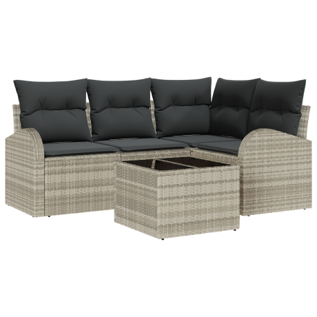 vidaXL Tuin Sofa Set 5 pcs Lichtgrijs poly rattan afbeelding2 - 1