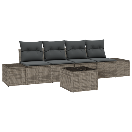 vidaXL Bankstel met kussen met kussen 5 pcs Grijs poly rattan afbeelding2 - 1