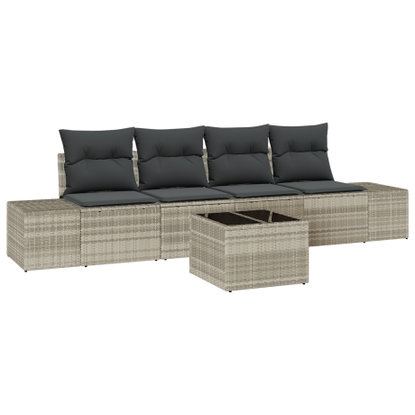 vidaXL Bankstel met kussen met kussen 5 pcs Lichtgrijs poly rattan afbeelding2 - 1