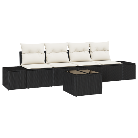 vidaXL Bankstel met kussen met kussen 5 pcs Zwart en Crème poly rattan afbeelding2 - 1