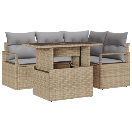vidaXL Tuin Sofa Set met kussen 5 pcs beige en lichtgrijs poly rattan afbeelding2 - 1