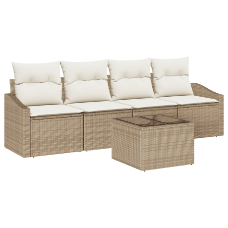 vidaXL Bankstel met kussen met opslag 5 pcs Beige en Crème poly rattan afbeelding2 - 1