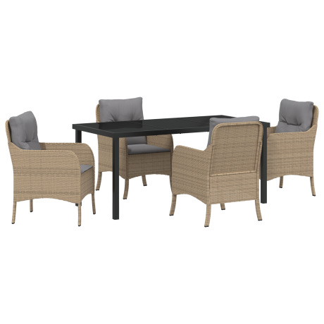 vidaXL 5-delige tuinset met kussens - Beige Poly Rattan afbeelding2 - 1