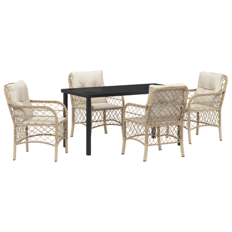 vidaXL 5-delige tuinset met kussens - beige poly rattan afbeelding2 - 1