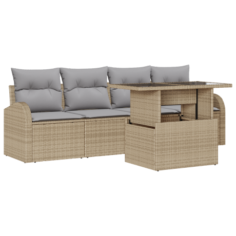 vidaXL Tuin Sofa Set met kussen met kussen 5 pcs Beige Poly Rattan afbeelding2 - 1