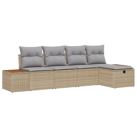 vidaXL 5-delige Tuinset met Kussens Beige van Poly Rattan afbeelding2 - 1