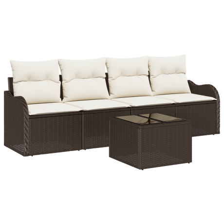 vidaXL Tuin Sofa Set 5 pcs Bruin en Crème Poly rattan, staal en glas afbeelding2 - 1