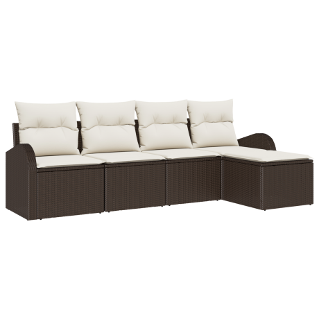 vidaXL Bankstel met kussen met opslag 5 pcs Bruin en wit poly rattan afbeelding2 - 1