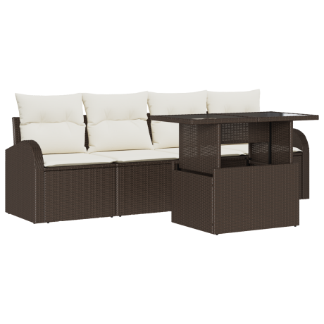 vidaXL Tuin Sofa Set met kussen met kussen 5 pcs Bruin Poly Rattan afbeelding2 - 1