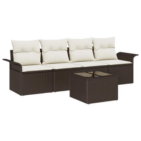 vidaXL Bankstel met kussen 5 pcs Bruin poly rattan afbeelding2 - 1