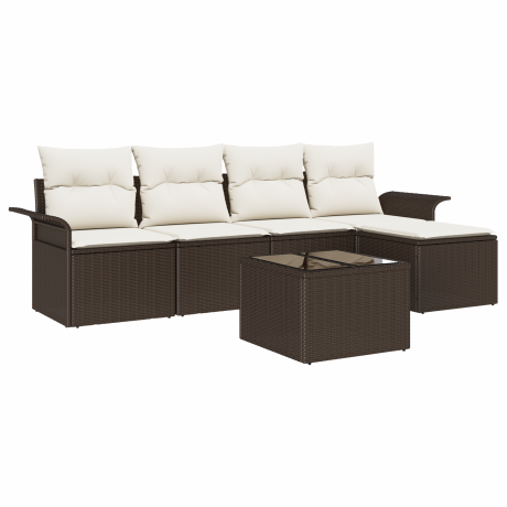 vidaXL Buitensofa met kussen 6 pcs Bruin poly rattan afbeelding2 - 1