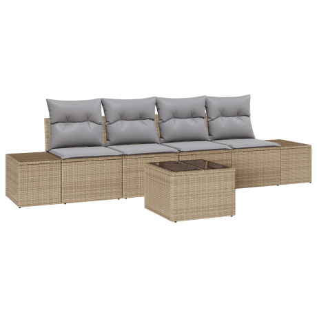 vidaXL Bankstel met kussen 5 pcs Beige en Licht Grijs poly rattan afbeelding2 - 1