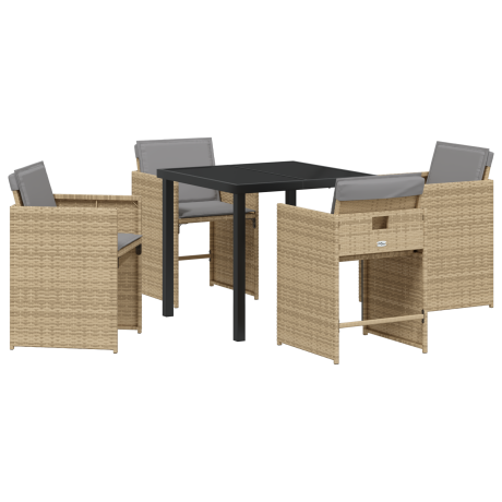 vidaXL 5-delige tuinset met kussens in beige poly rattan afbeelding2 - 1