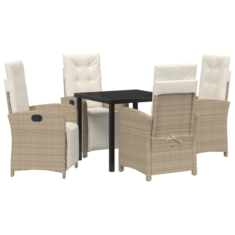 vidaXL 5-delige tuinset met kussens in beige poly rattan afbeelding2 - 1