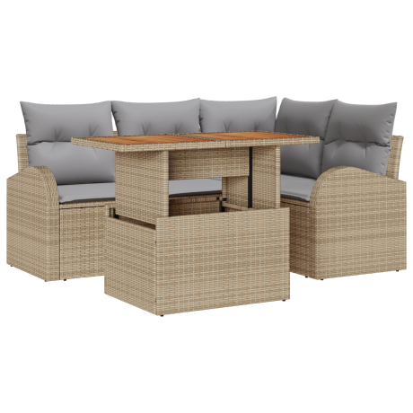 vidaXL 5-delige tuinset met kussens in beige poly rattan afbeelding2 - 1