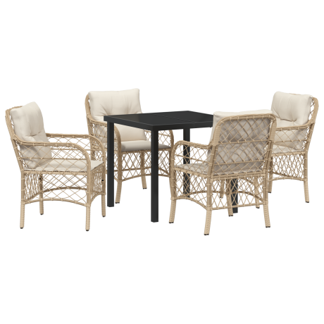 vidaXL 5-delige tuinset met kussens in beige poly rattan afbeelding2 - 1
