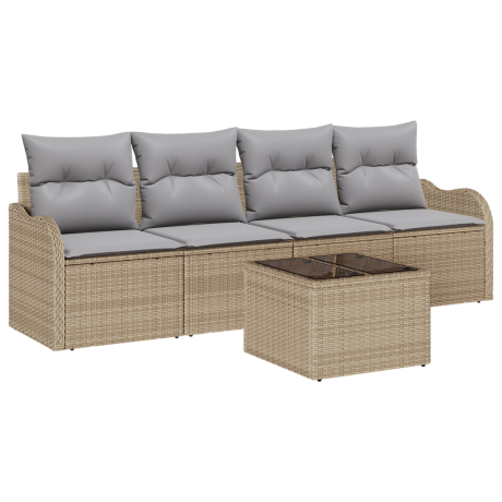 vidaXL Tuin Sofa Set 5 pcs Beige en Grijs Poly rattan, staal en glas afbeelding2 - 1