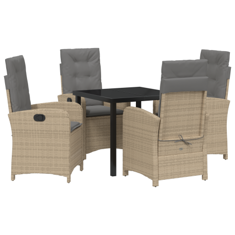 vidaXL 5-delige tuinset met kussens in beige poly rattan afbeelding2 - 1