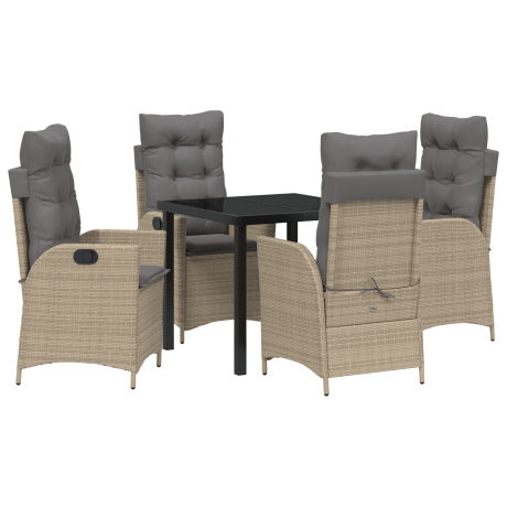 vidaXL 5-delige tuinset met kussens in beige poly rattan afbeelding2 - 1