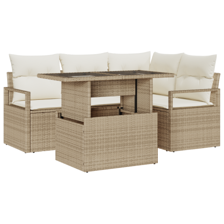 vidaXL 5-delige tuinset met kussens in beige poly rattan afbeelding2 - 1