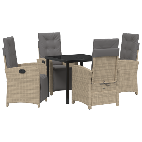 vidaXL 5-delige tuinset met kussens in beige poly rattan afbeelding2 - 1