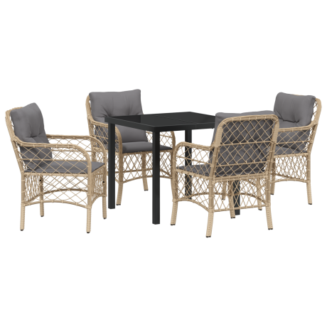 vidaXL 5-delige tuinset met kussens in beige poly rattan afbeelding2 - 1