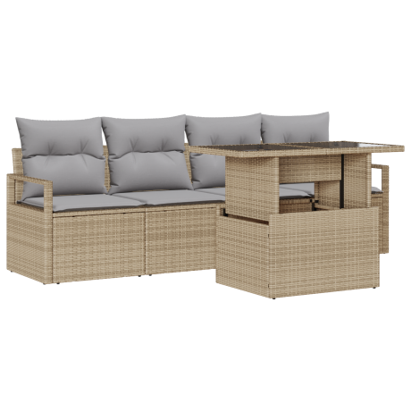 vidaXL 5-delige tuinset met kussens in beige poly riet afbeelding2 - 1