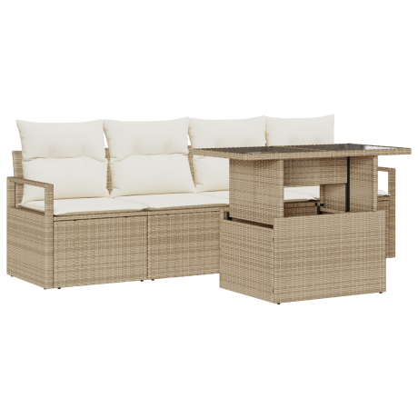 vidaXL 5-delige Tuinset met Kussens in Beige van Poly Rattan afbeelding2 - 1