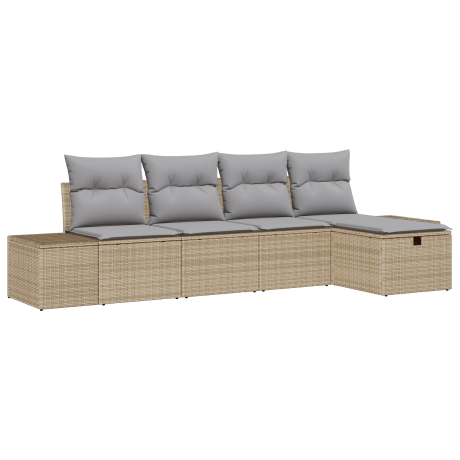 vidaXL 5-delige tuinset met kussens in beige van poly rattan afbeelding2 - 1