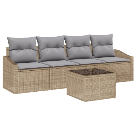vidaXL Bankstel met kussen 5 pcs Beige en Licht Grijs poly rattan afbeelding2 - 1