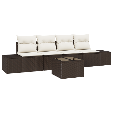 vidaXL Bankstel met kussen met kussen 5 pcs Bruin en Crème poly rattan afbeelding2 - 1