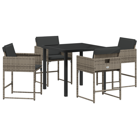 vidaXL 5-delige tuinset met kussens in grijs poly rattan afbeelding2 - 1