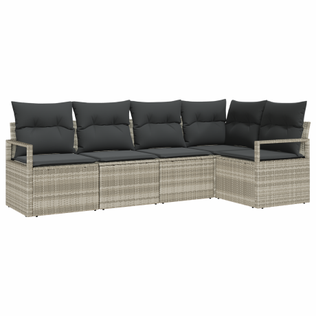 vidaXL Bankstel met kussen 5 pcs Lichtgrijs poly rattan afbeelding2 - 1