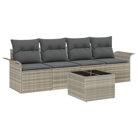 vidaXL Bankstel met kussen 5 pcs Lichtgrijs poly rattan afbeelding2 - 1