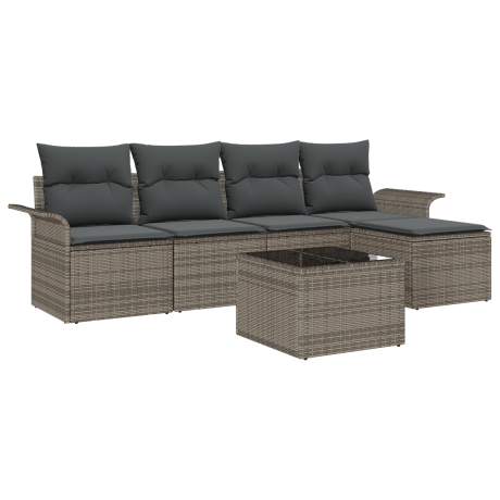 vidaXL Buitensofa met kussen 6 pcs Grijs poly rattan afbeelding2 - 1