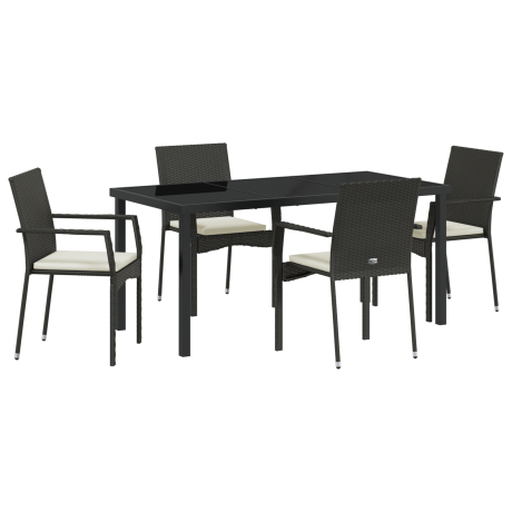 vidaXL 5-delige tuinset met kussens in zwart poly rattan afbeelding2 - 1
