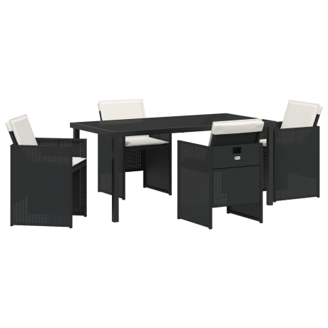 vidaXL 5-delige tuinset met kussens in zwart poly rattan afbeelding2 - 1