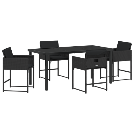 vidaXL 5-delige tuinset met kussens in zwart poly rattan afbeelding2 - 1
