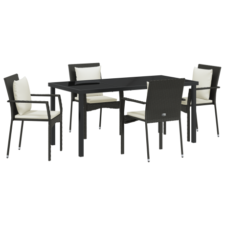 vidaXL 5-delige Tuinset met kussens - Zwart Poly Rattan afbeelding2 - 1