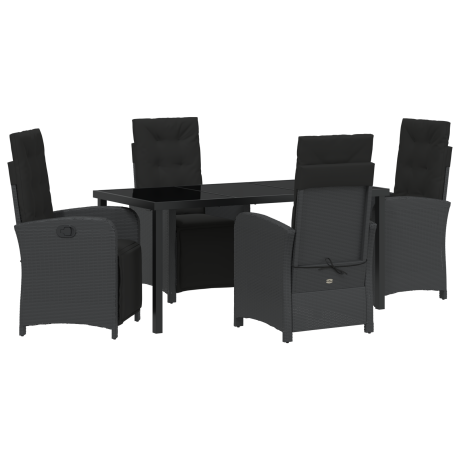 vidaXL 5-delige Tuinset met Kussens Zwart Poly Rattan afbeelding2 - 1