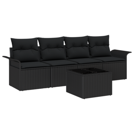 vidaXL Bankstel met kussen 5 pcs Zwart poly rattan afbeelding2 - 1