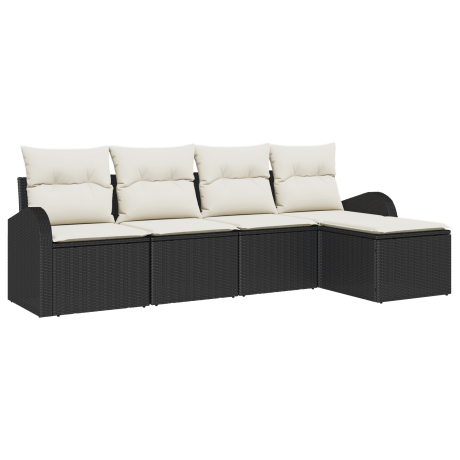 vidaXL Bankstel met kussen met opslag 5 pcs Zwart en Wit poly rattan afbeelding2 - 1