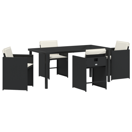 vidaXL 5-delige Tuinset met Kussens Zwart Poly Rattan afbeelding2 - 1