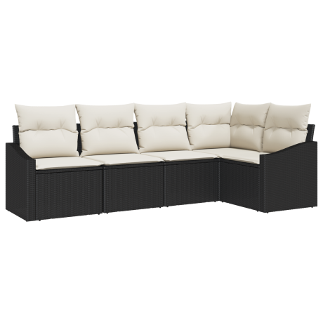 vidaXL Bankstel met kussen 5 pcs Zwart poly rattan afbeelding2 - 1