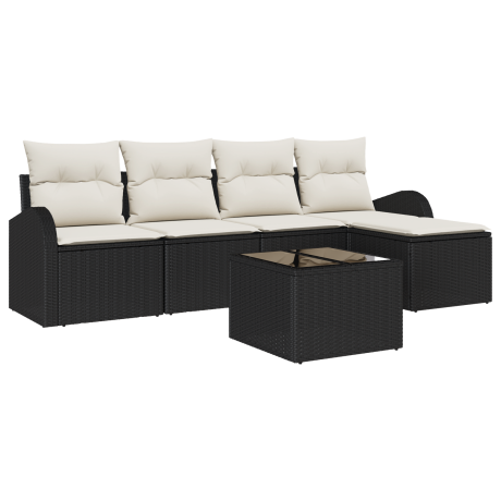 vidaXL Bankstel met kussen met opslag 6 pcs Zwart en Wit poly rattan afbeelding2 - 1