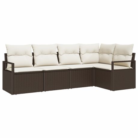 vidaXL Bankstel met kussen 5 pcs Bruin poly rattan afbeelding2 - 1