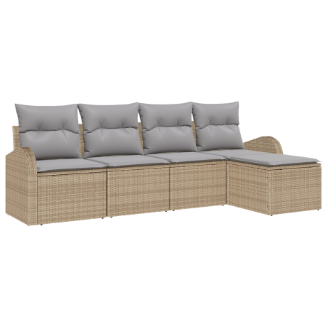 vidaXL Bankstel met kussen 5 pcs Beige en Licht Grijs poly rattan afbeelding2 - 1