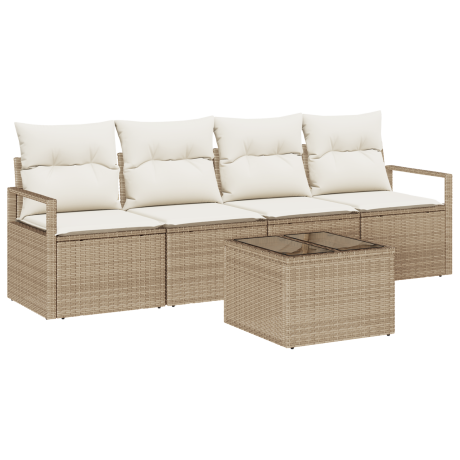 vidaXL 5-delige tuinsofa set met kussens in Beige van poly rattan afbeelding2 - 1