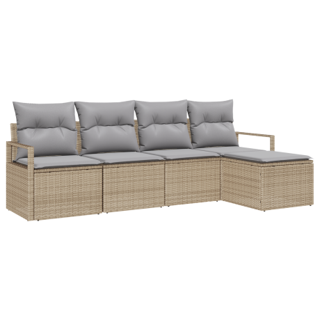 vidaXL Bankstel met kussen 5 pcs Beige poly rattan afbeelding2 - 1